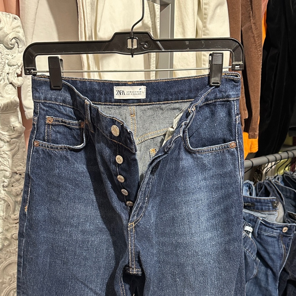 Zara Dark Blue Button-Fly Jeans